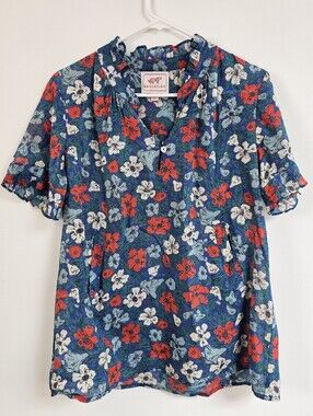 Banjanan Anthropologie Floral Lightweight Floral Ruffle Button Up Blouse